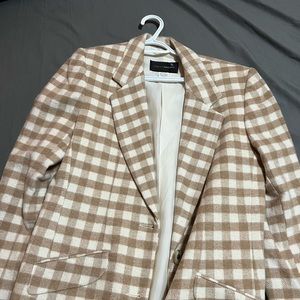 Plaid blazer cream and tan